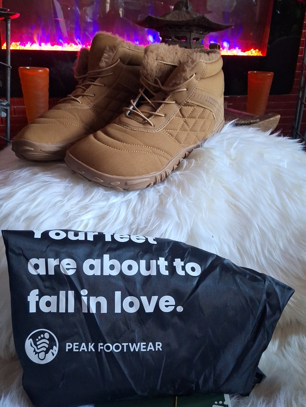 Peak Footwear Tan Quilted Fur-Trim Boots